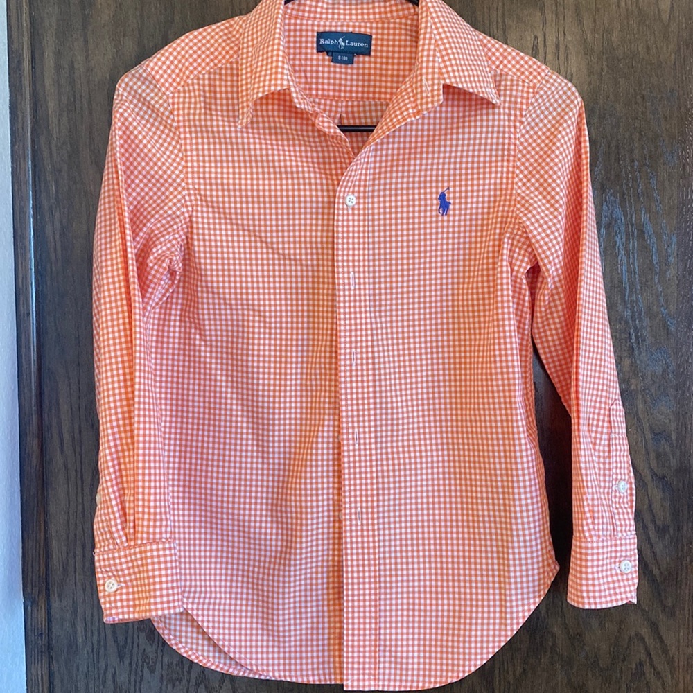 Orange checkered button down Ralph Lauren